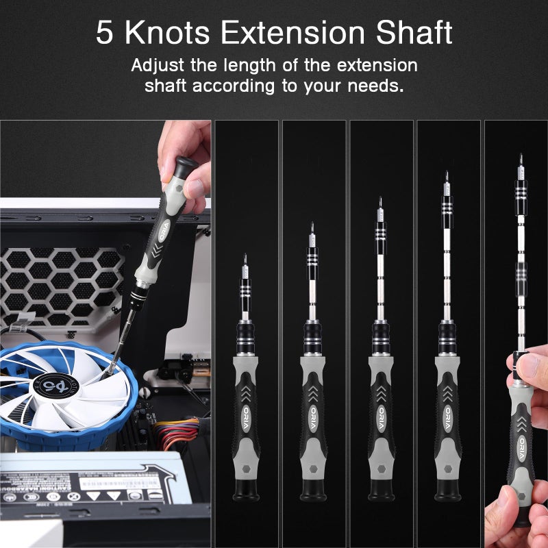 ORIA 60 in 1 Precision Screwdriver Set with 56 Bits  Magnetic Screwdriver Kit  Portable Repair Tool Kit for Smartphone  PC  Watch  Toys - Includes Extension and Flexible Rod  Black - Image 4